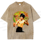 Unisex Bruce Lee Dargon Printed Washed Tee