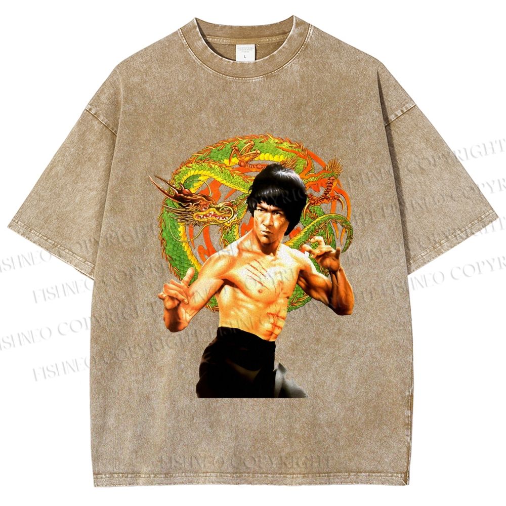 Unisex Bruce Lee Dargon Printed Washed Tee
