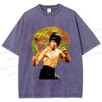 Unisex Bruce Lee Dargon Printed Washed Tee