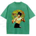 Unisex Bruce Lee Dargon Printed Washed Tee