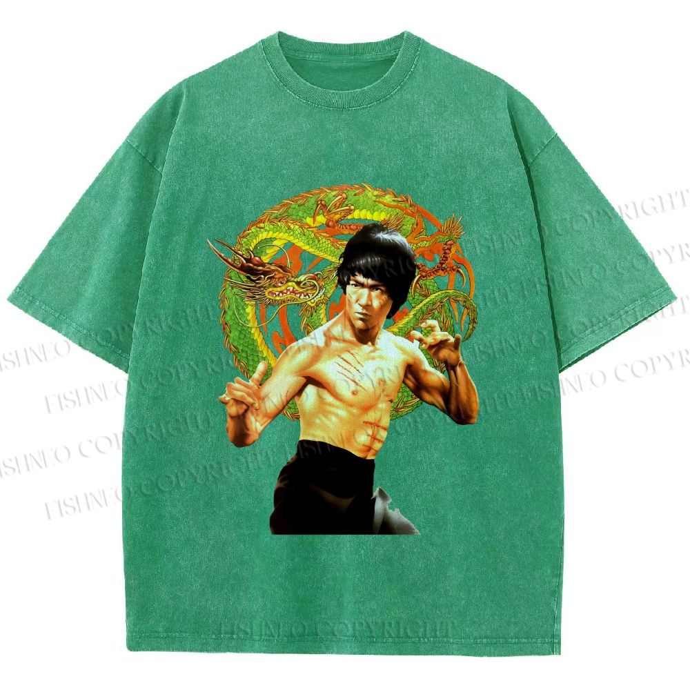 Unisex Bruce Lee Dargon Printed Washed Tee