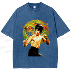 Unisex Bruce Lee Dargon Printed Washed Tee
