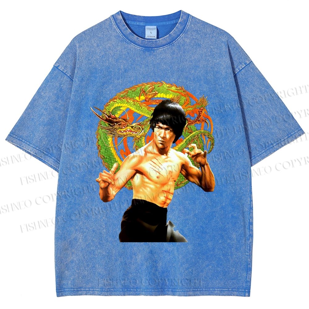 Unisex Bruce Lee Dargon Printed Washed Tee