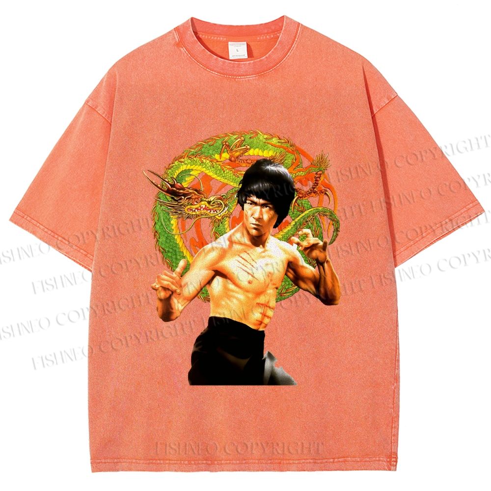 Unisex Bruce Lee Dargon Printed Washed Tee
