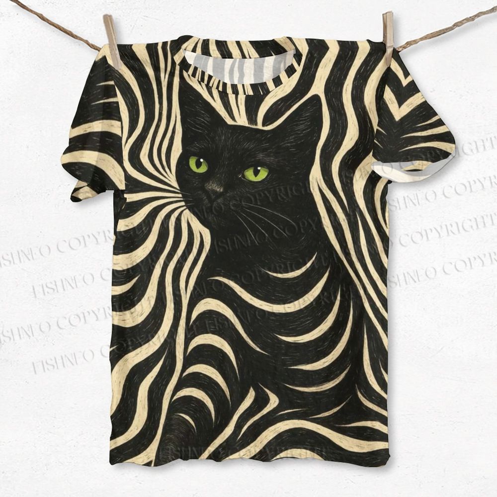 Unisex Geo Black Cat Printed Classic T-shirt