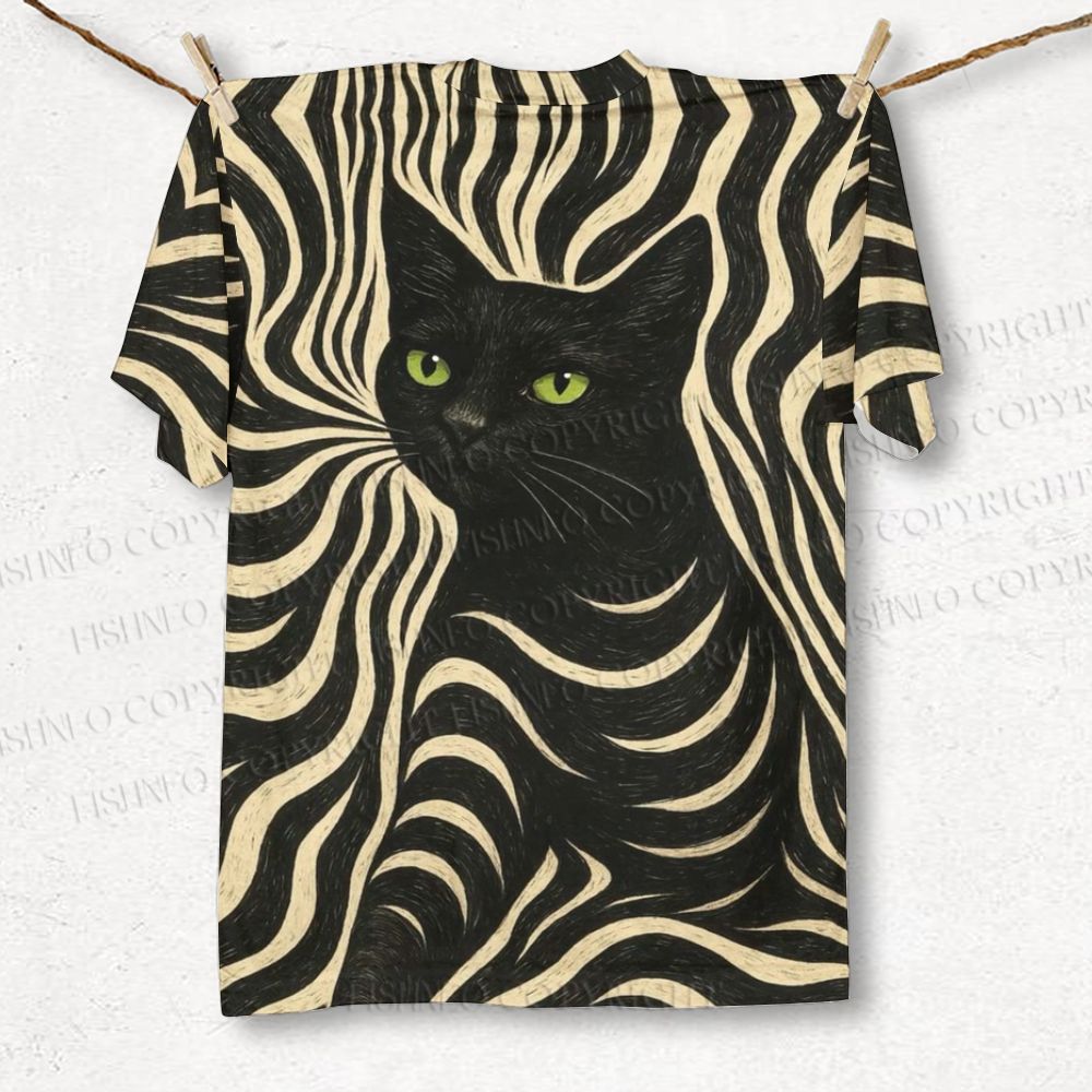 Unisex Geo Black Cat Printed Classic T-shirt