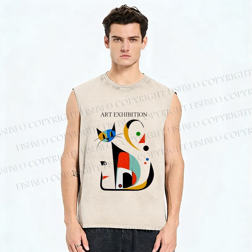 Unisex Joan Miro Cat Printed Washed Tank Top