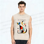Unisex Joan Miro Cat Printed Washed Tank Top