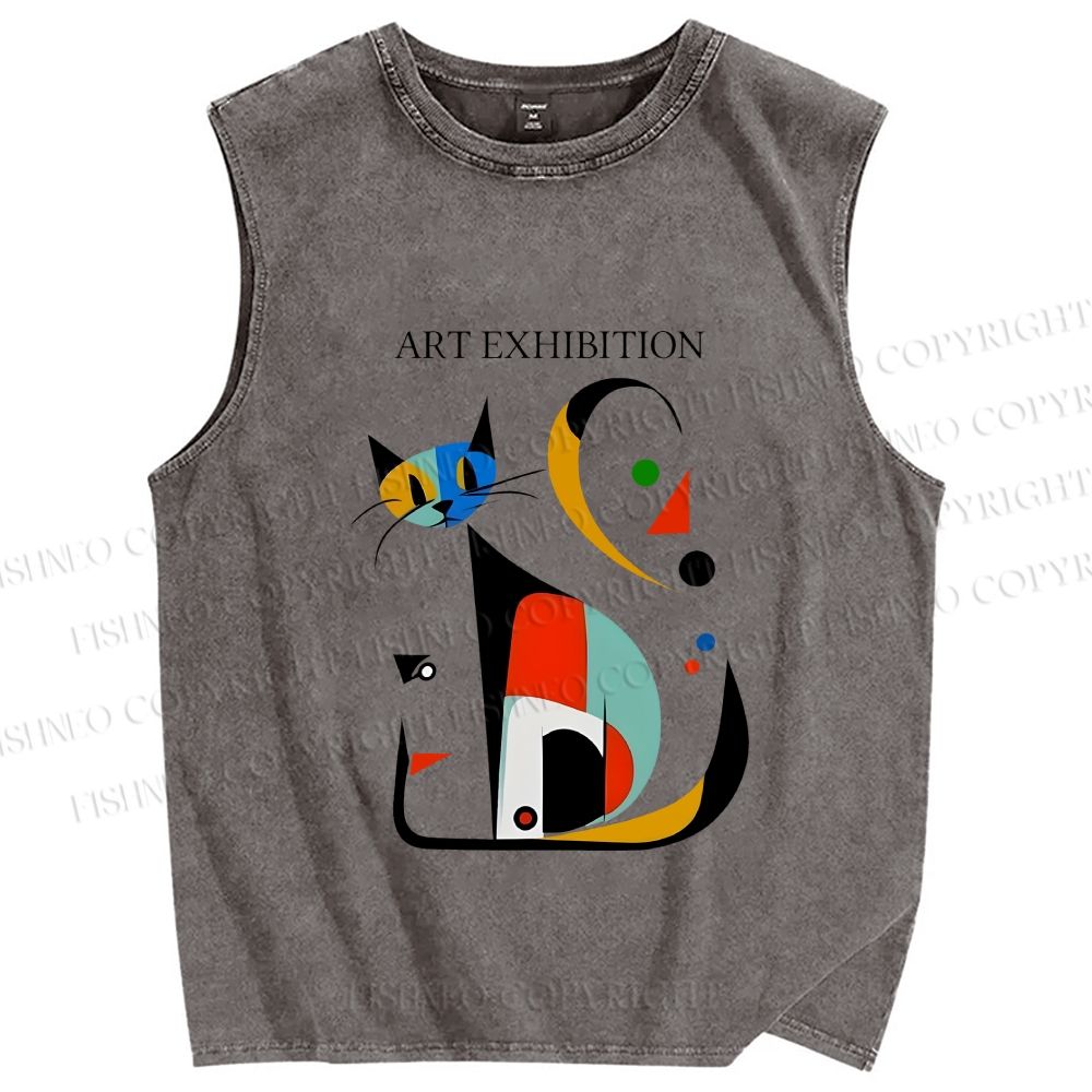 Unisex Joan Miro Cat Printed Washed Tank Top