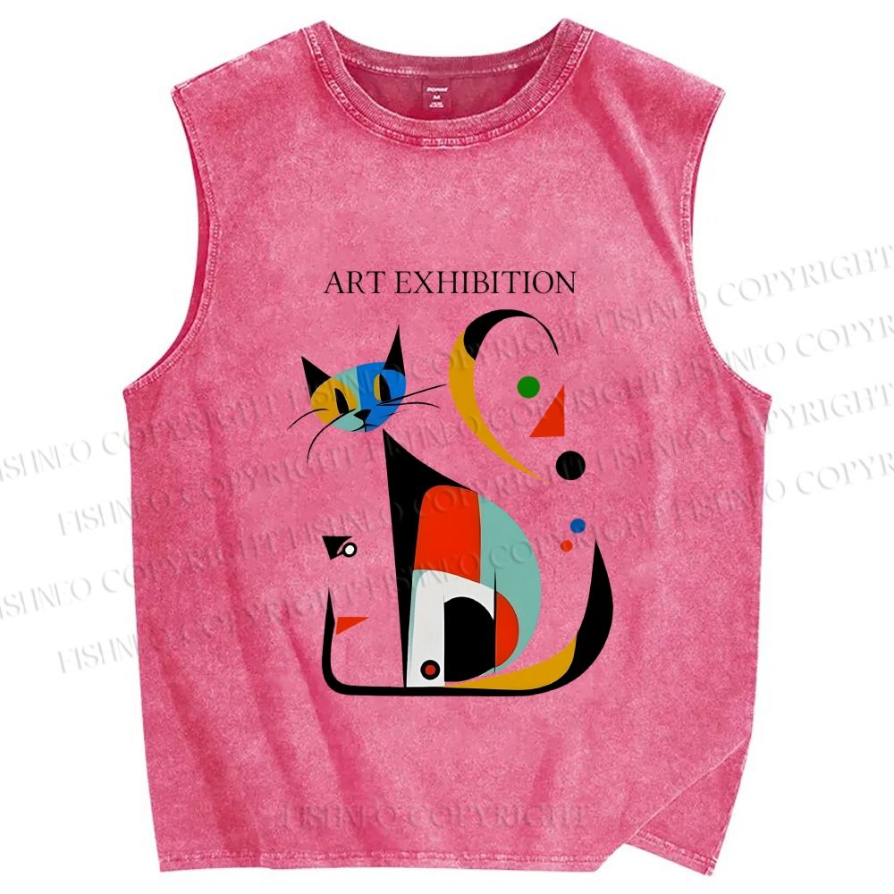 Unisex Joan Miro Cat Printed Washed Tank Top