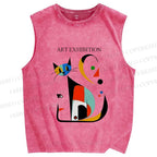 Unisex Joan Miro Cat Printed Washed Tank Top