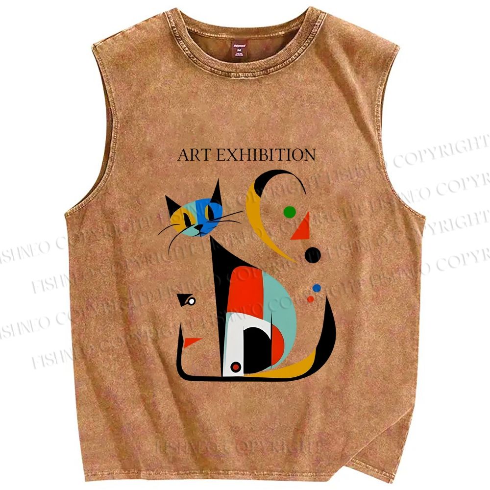 Unisex Joan Miro Cat Printed Washed Tank Top