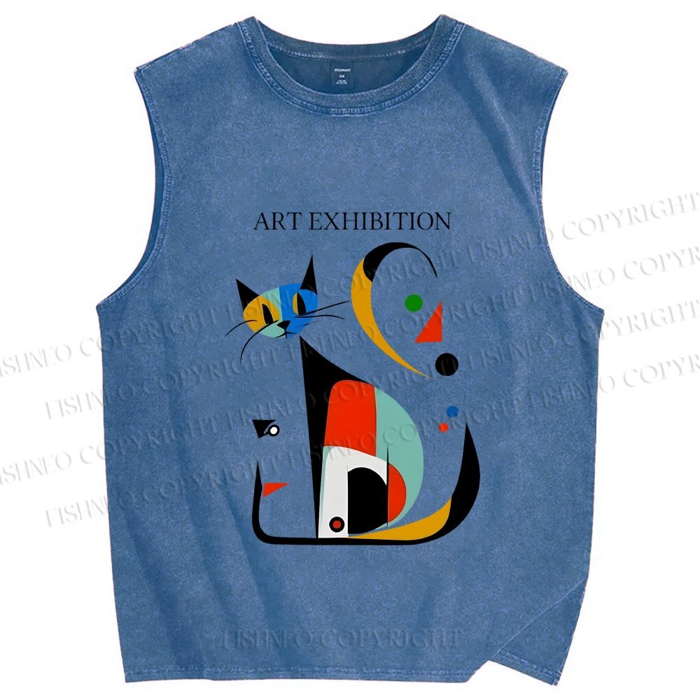 Unisex Joan Miro Cat Printed Washed Tank Top