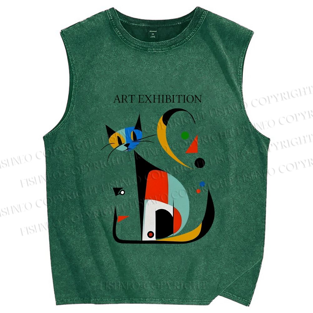 Unisex Joan Miro Cat Printed Washed Tank Top