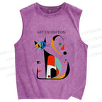 Unisex Joan Miro Cat Printed Washed Tank Top