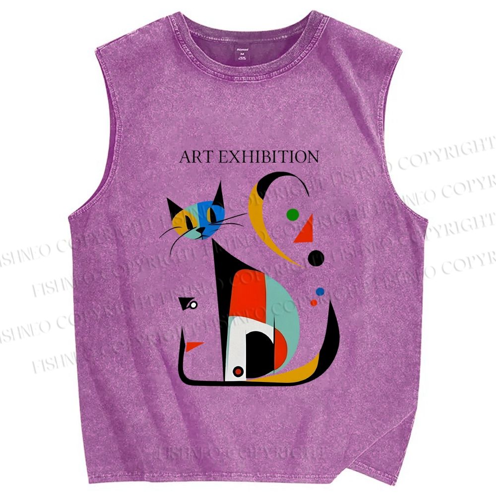 Unisex Joan Miro Cat Printed Washed Tank Top