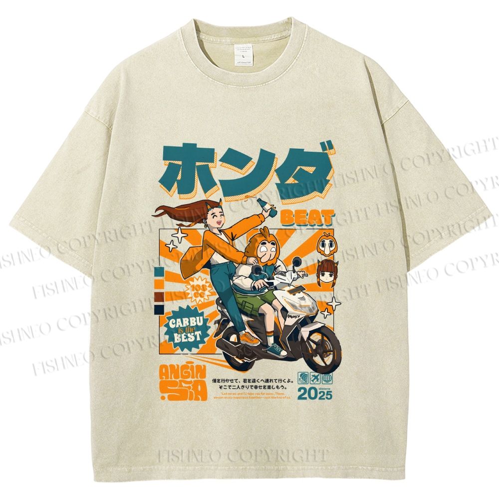 Unisex Honda Beat Printed Washed Tee