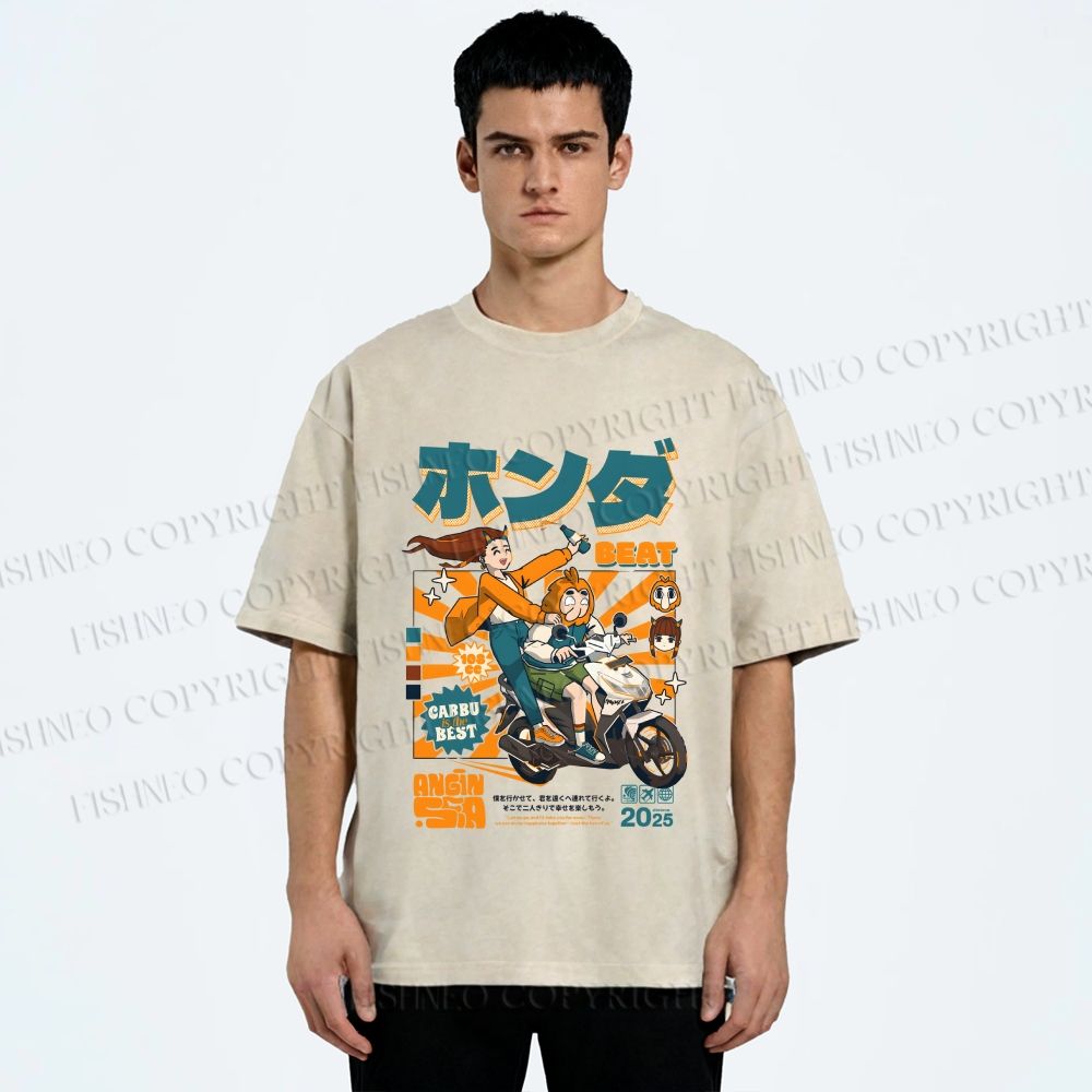 Unisex Honda Beat Printed Washed Tee