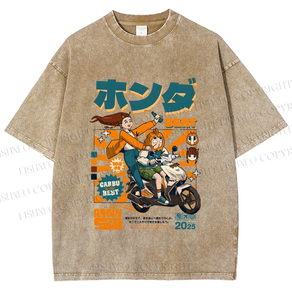 Unisex Honda Beat Printed Washed Tee