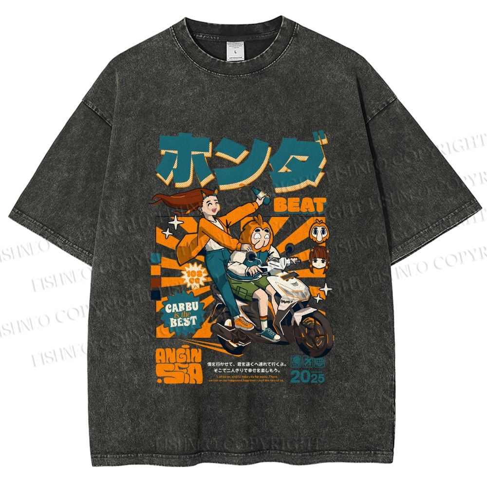 Unisex Honda Beat Printed Washed Tee