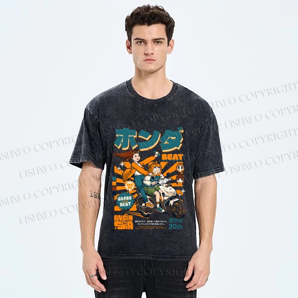 Unisex Honda Beat Printed Washed Tee
