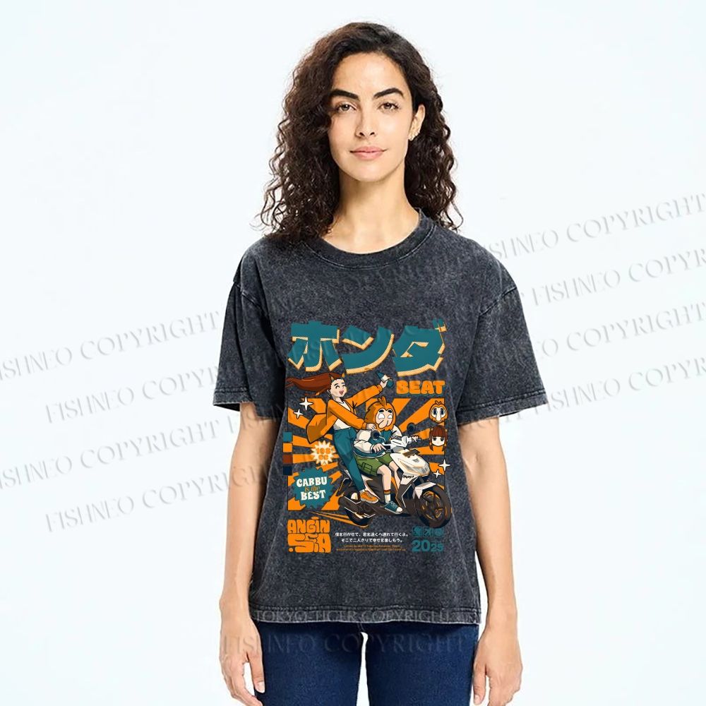 Unisex Honda Beat Printed Washed Tee