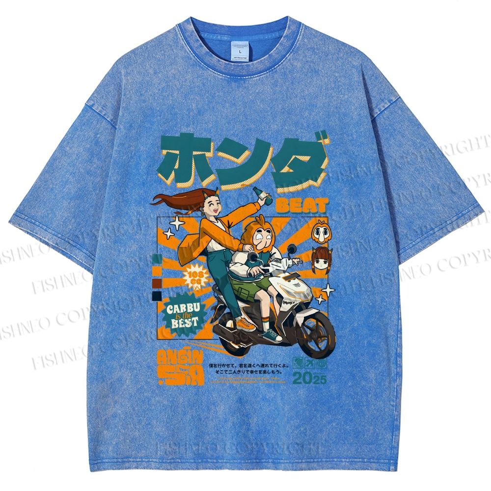 Unisex Honda Beat Printed Washed Tee