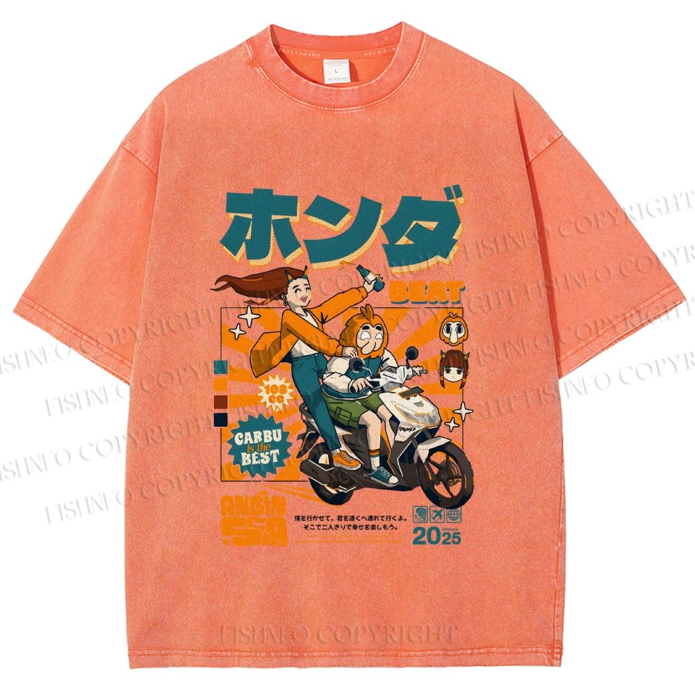 Unisex Honda Beat Printed Washed Tee
