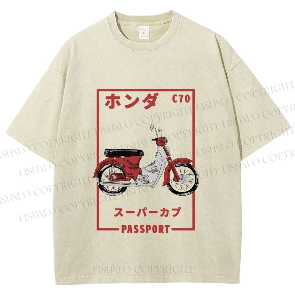 Unisex C70 Honda Super Cub Printed Washed Tee