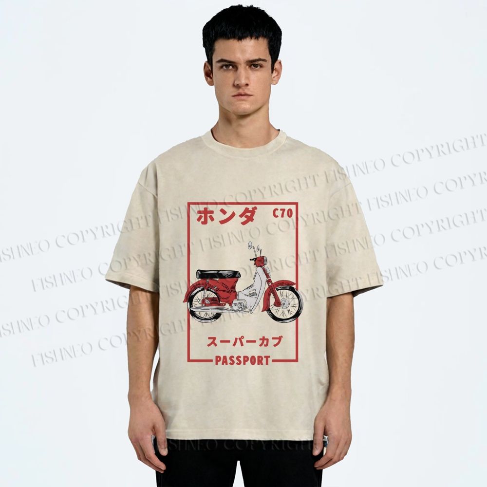 Unisex C70 Honda Super Cub Printed Washed Tee