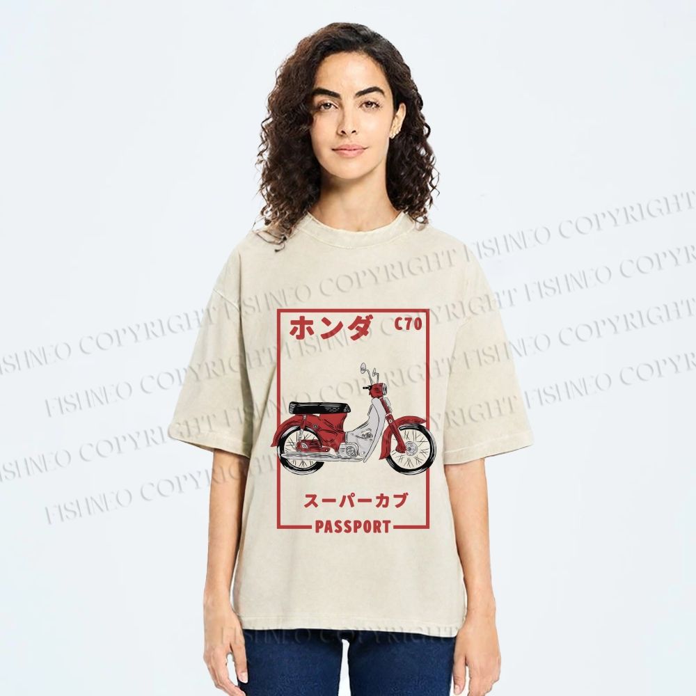 Unisex C70 Honda Super Cub Printed Washed Tee