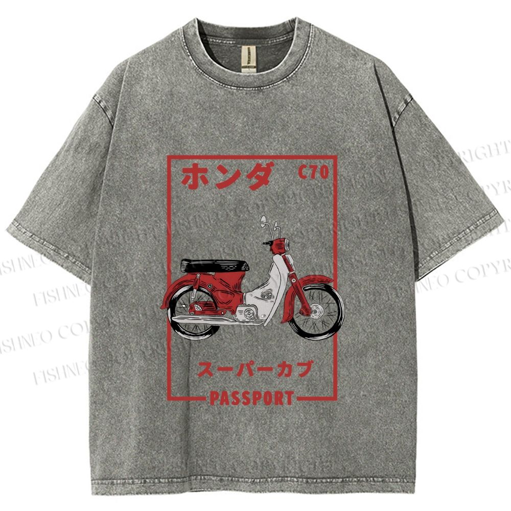 Unisex C70 Honda Super Cub Printed Washed Tee