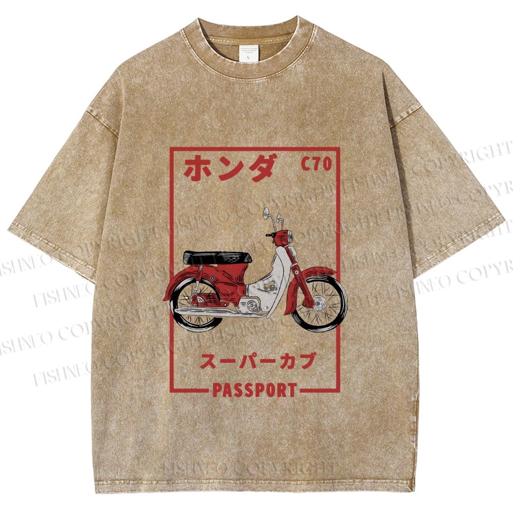 Unisex C70 Honda Super Cub Printed Washed Tee