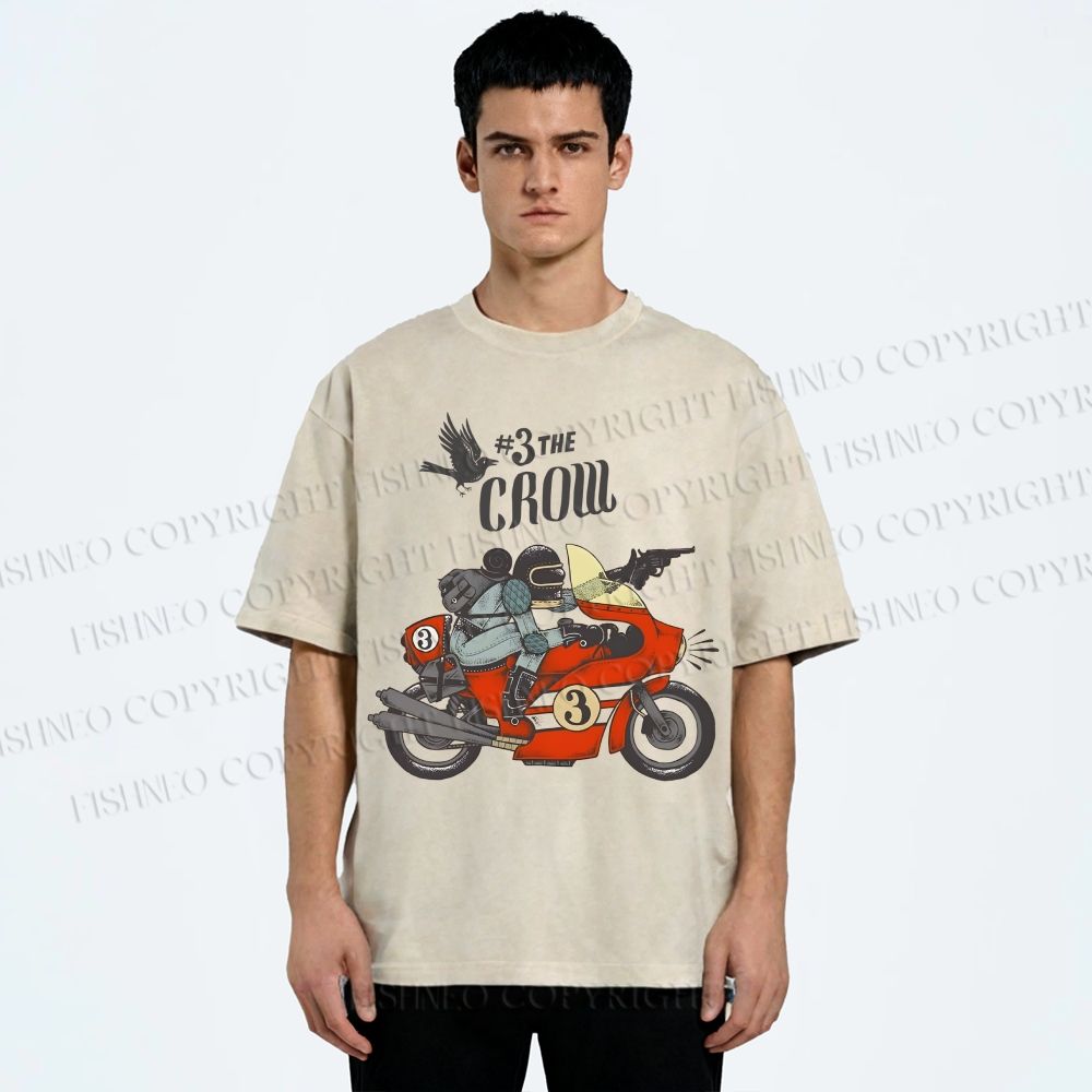 Unisex Cool Motorcycle Printed Washed Tee