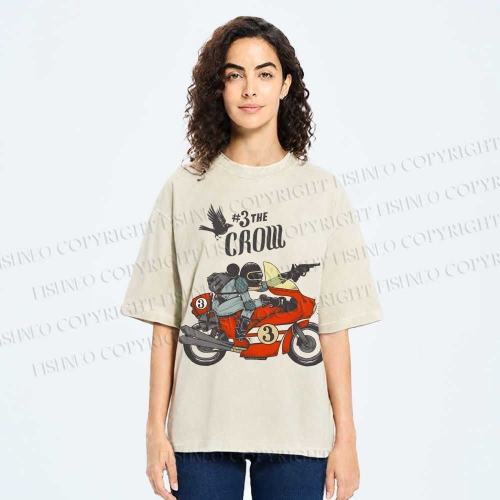 Unisex Cool Motorcycle Printed Washed Tee