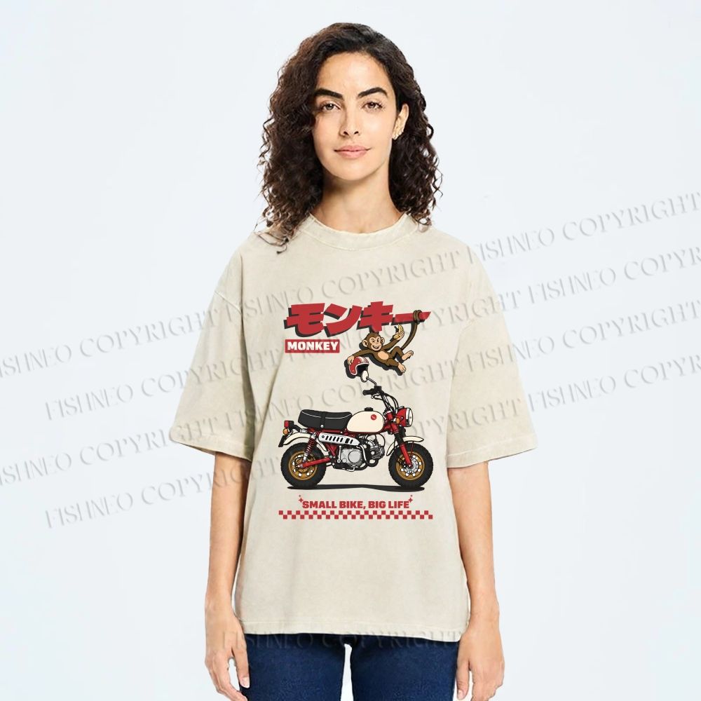 Unisex Honda Monkey Printed Washed Tee
