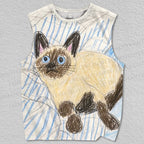 Unisex Hand-Drawing Siamese Cat Printed Tank Top