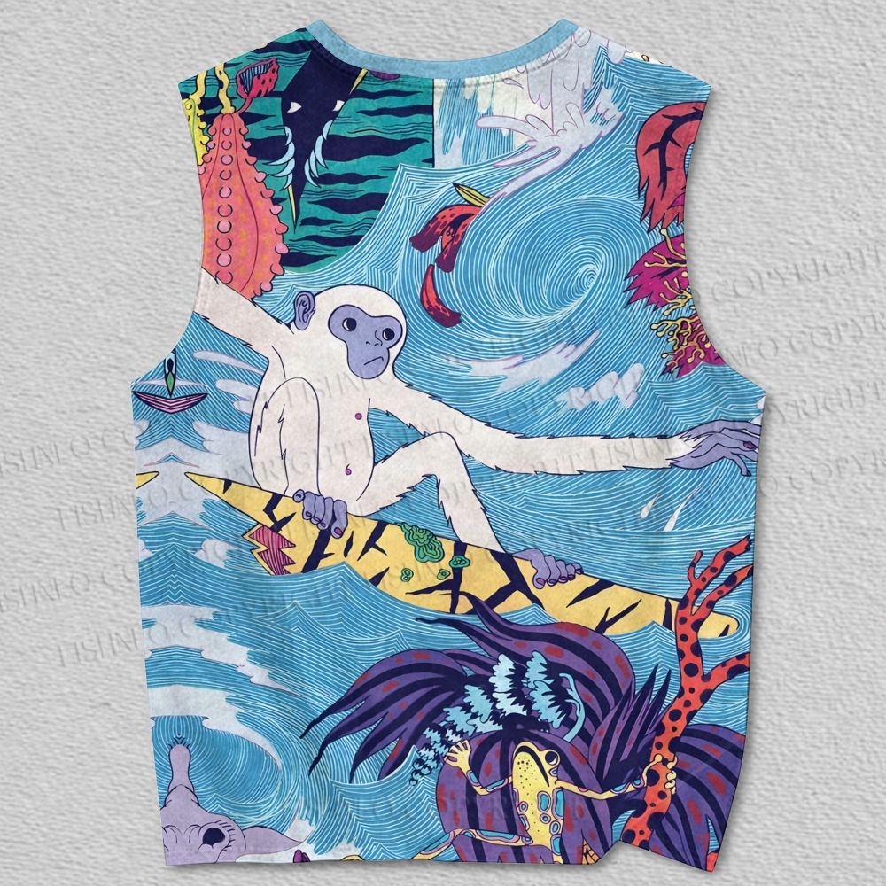 Unisex Monkey Surffing Printed Tank Top