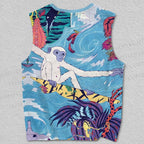 Unisex Monkey Surffing Printed Tank Top