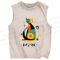 Unisex Joan Miro Design Cat Printed Washed Tank Top