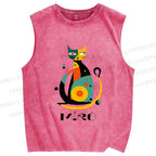 Unisex Joan Miro Design Cat Printed Washed Tank Top