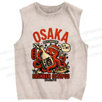 Unisex Japanese Drunken Octopus Osaka Printed Washed Tank Top