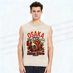 Unisex Japanese Drunken Octopus Osaka Printed Washed Tank Top