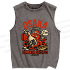 Unisex Japanese Drunken Octopus Osaka Printed Washed Tank Top