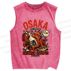 Unisex Japanese Drunken Octopus Osaka Printed Washed Tank Top