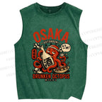 Unisex Japanese Drunken Octopus Osaka Printed Washed Tank Top