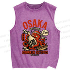 Unisex Japanese Drunken Octopus Osaka Printed Washed Tank Top