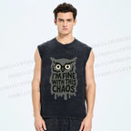 Unisex Owl Fine With This Chaos Printed Washed Tank Top