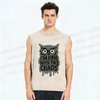 Unisex Owl Fine With This Chaos Printed Washed Tank Top