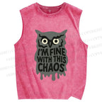 Unisex Owl Fine With This Chaos Printed Washed Tank Top